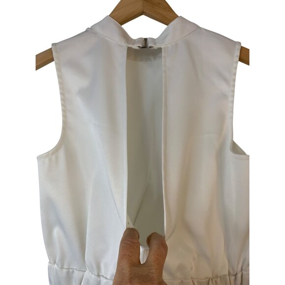 Glamorous White High Neck Romper S Summer Slit Back Elastic Waist New RA10077 - Picture 6 of 9